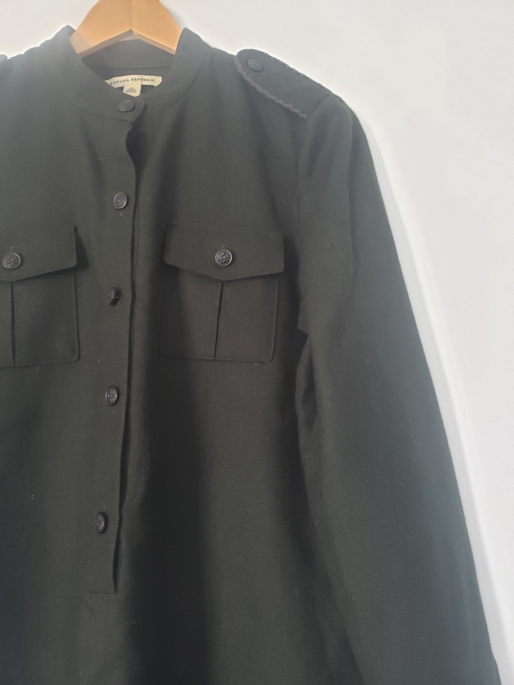 Banana Republic Green Long-Sleeve Military Band Shirt Dress Epaulets sz12
